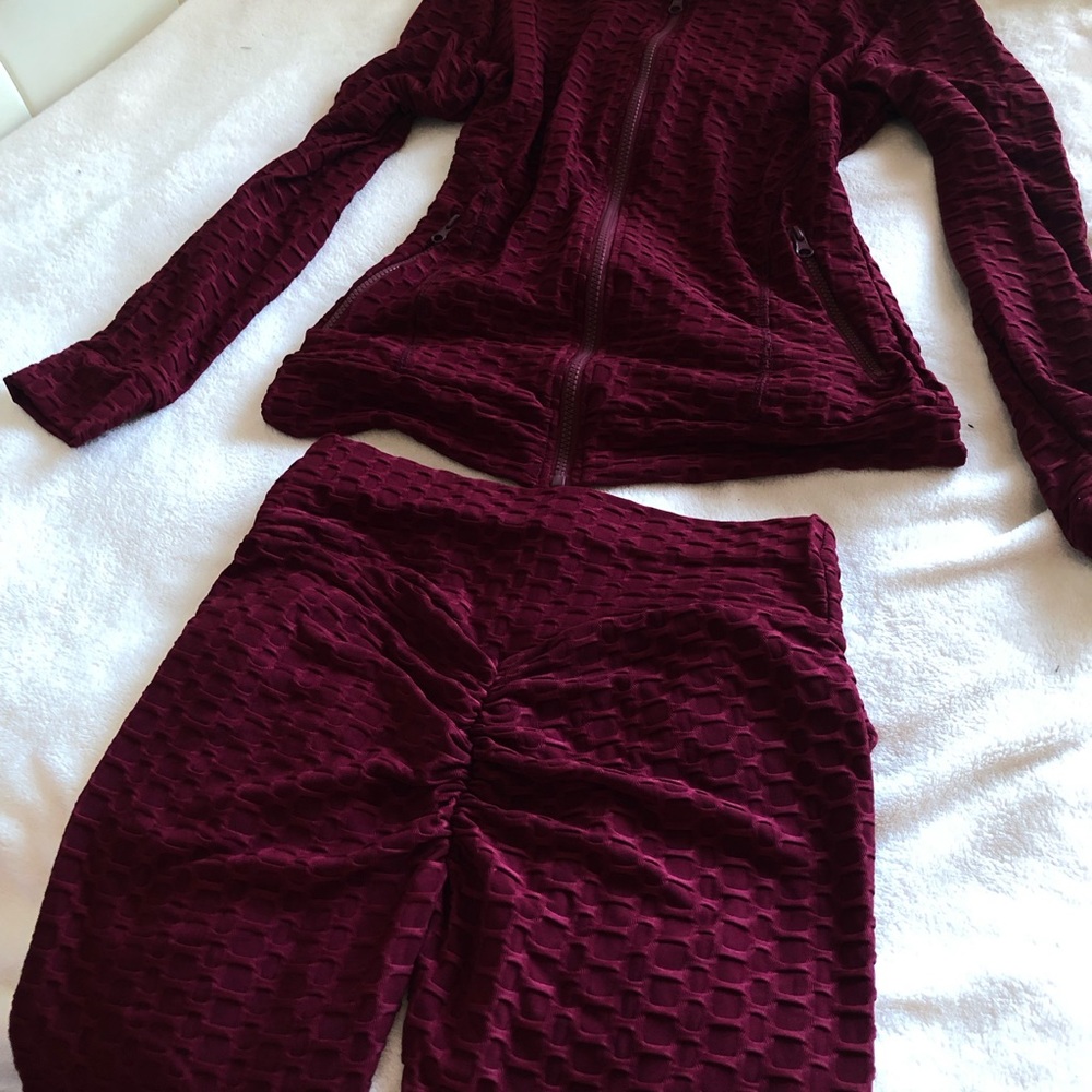 3 piece Burgundy Red Famous Brazilian Textured Stretch, Scrunch Butt